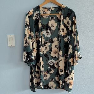 Pinkblush Green Floral Chiffon Kimono Cover Up